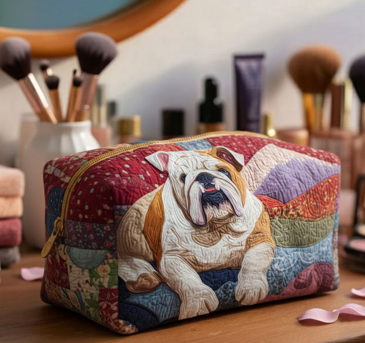 Quilted Bulldog Cuddle Makeup Bag