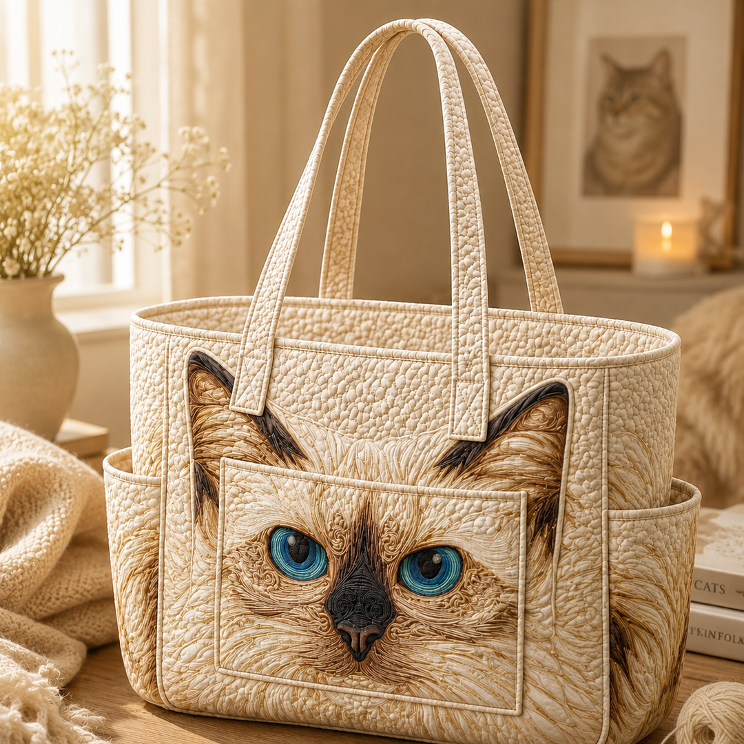 Sinéad | Καπιτονέ τσάντα tote με μια γάτα Ragdoll