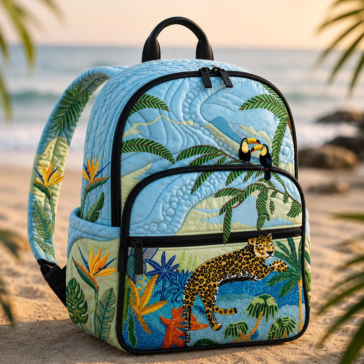 Retro Floral Quilted Backpack with Triple Zipper Design