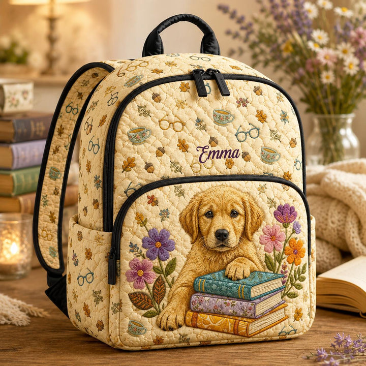 Customizable Quilted Backpack featuring Golden Retriever Design