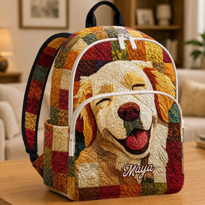 Custom Quilted Backpack featuring Golden Retriever