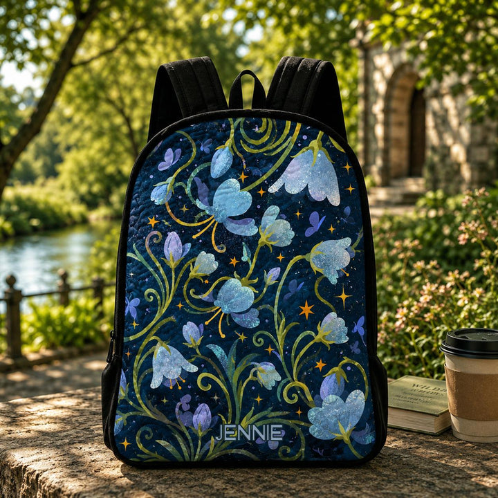Εξατομικευμένο καπιτονέ σακίδιο πλάτης Bluebell με έναστρο νυχτερινό μοτίβο και μαύρο λουρί