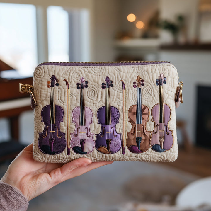 Elegant Violin Quilted Pouch V3