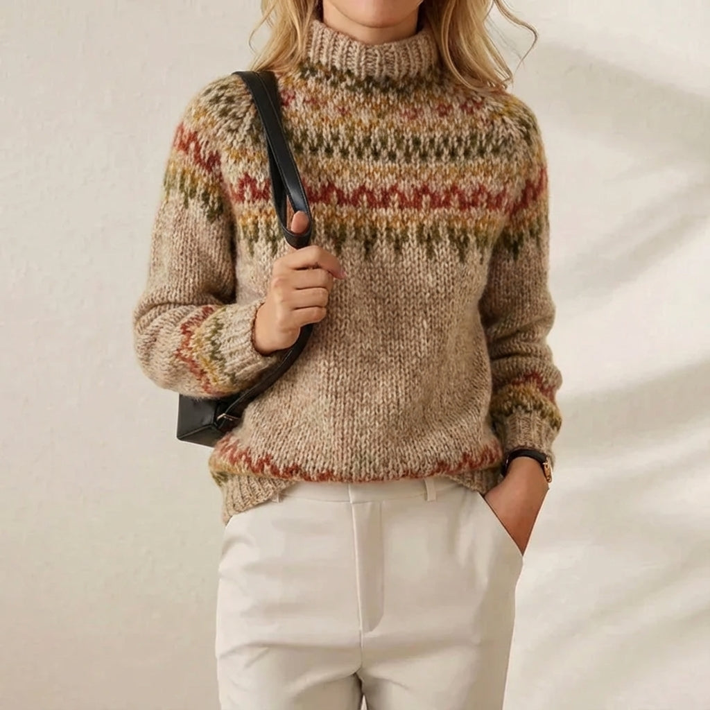 Daisy | Πουλόβερ με καφέ σχέδιο Fair Isle στους ώμους