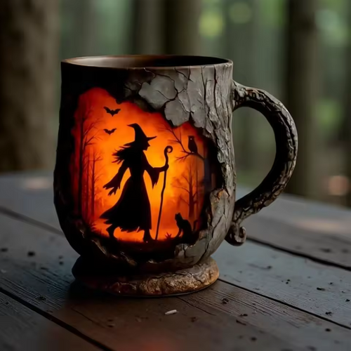 3D χειροποίητη κούπα για το Halloween – με σχέδιο μάγισσας και γάτας