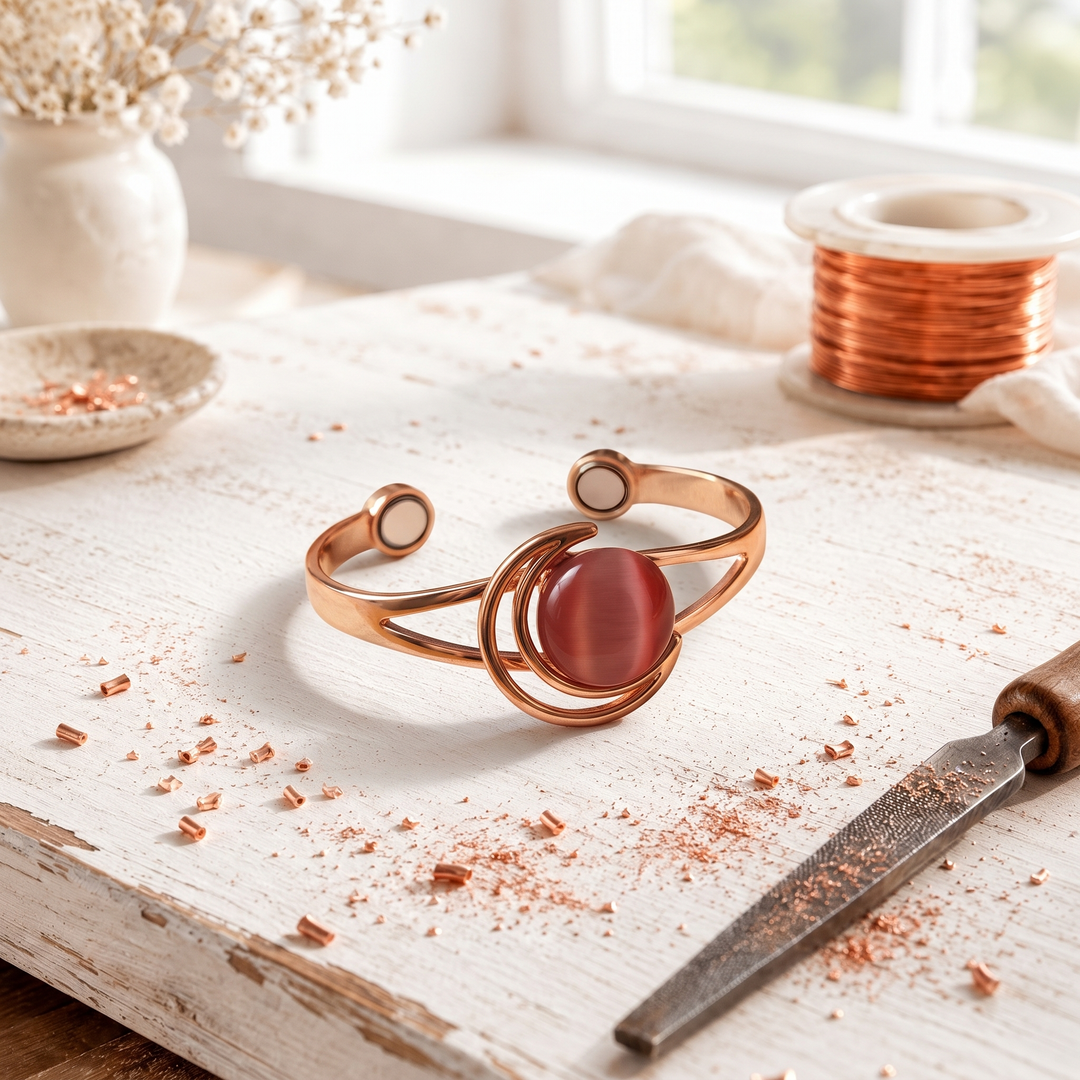 Hearth | Χάλκινο βραχιόλι με ροζ πέτρα