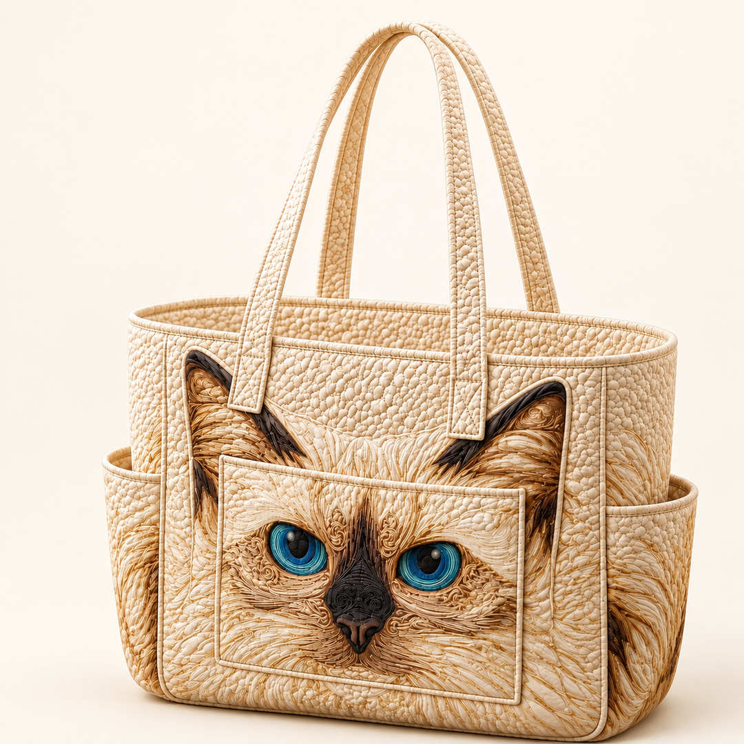 Sinéad | Καπιτονέ τσάντα tote με μια γάτα Ragdoll